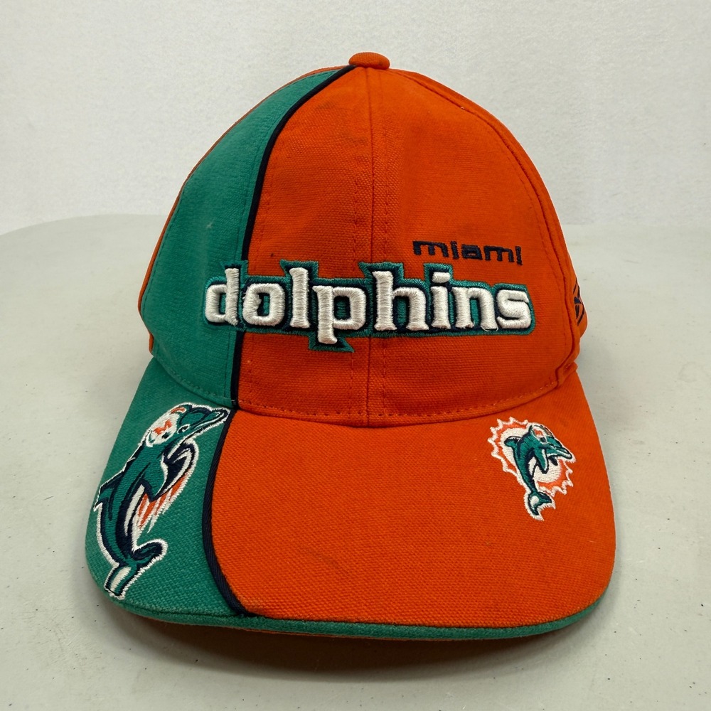 Reebok Miami Dolphins Hat Mens Orange Teal NFL Pro Line Embroidered Cap